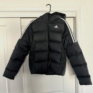 Adidas lightweight puffy jacket/coat black Medium with hood